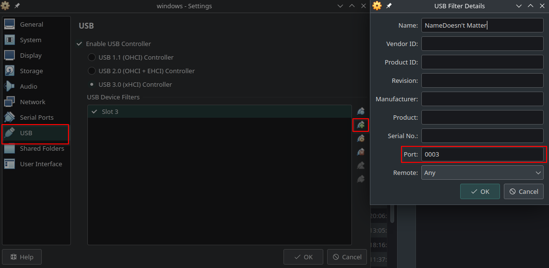 VirtualBox USB Settings